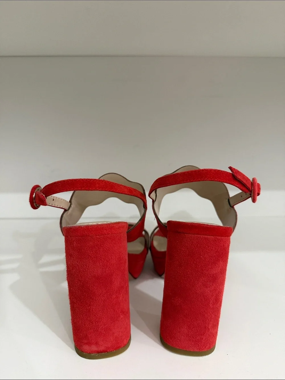 Two-Tone Red and Pink Suede Platform Sandals with Block Heel